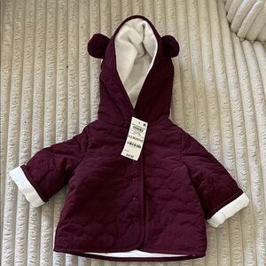 Cozy Maroon Hooded baby Jacket 0-3 months.